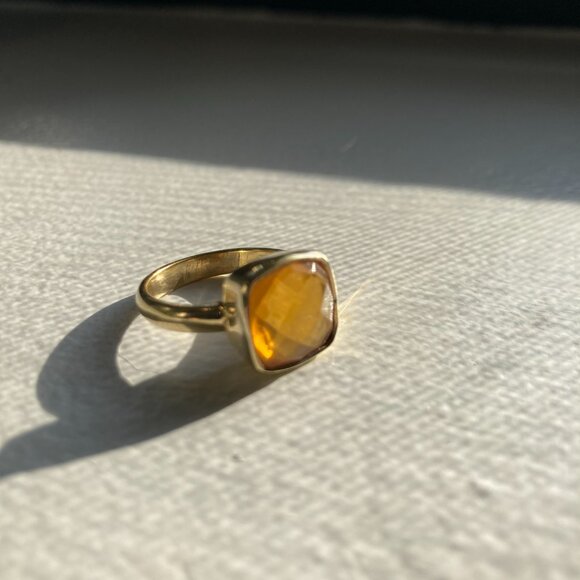 Yellow gemstone 925 silver gold-plated stacking ring - Picture 3 of 6